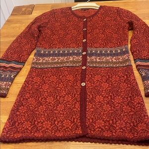 Alpaca Stylish Red and Blue Patterned Cardigan by Novica